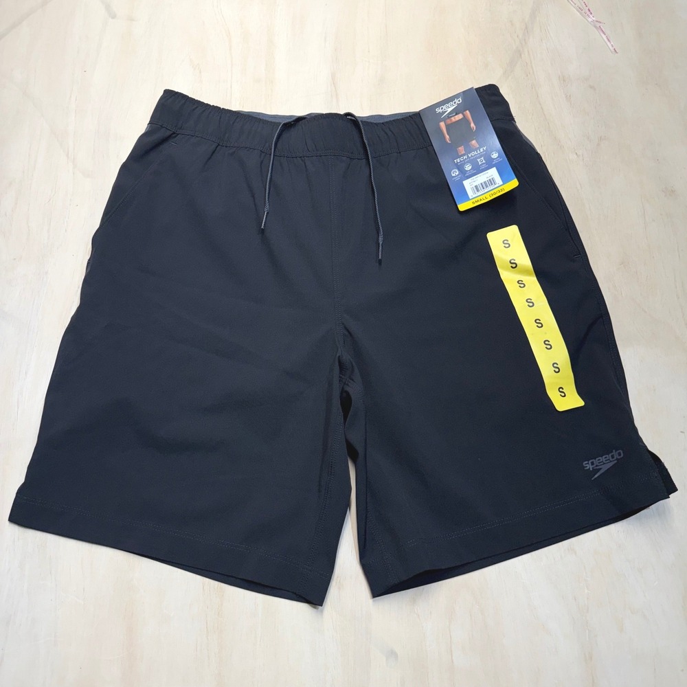 Speedo Mens Small 30-32 Tech Volley Swim Shorts Black UPF 50+ 4-Way Stretch